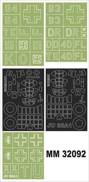 Junkers Ju-88A1 canopy frame paint masks (inside and outside) + insignia and markings masks (designed to be used with Revell kits)
