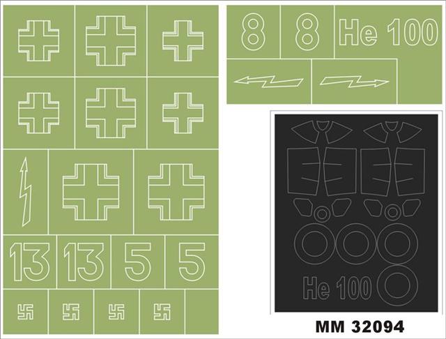 Heinkel He-100D canopy frame paint masks (inside and outside) insignia and markings masks (designed to be used with Special Hobby kits)