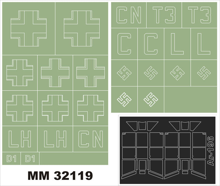Arado Ar-196A-3 canopy frame paint masks (inside and outside) insignia and markings masks (designed to be used with Revell kits)
