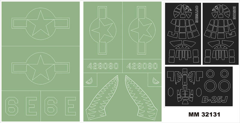 North-American B-25J MITCHELL 3 canopy masks (exterior and interior) insignia and markings masks (designed to be used with Hong Kong Models kits)