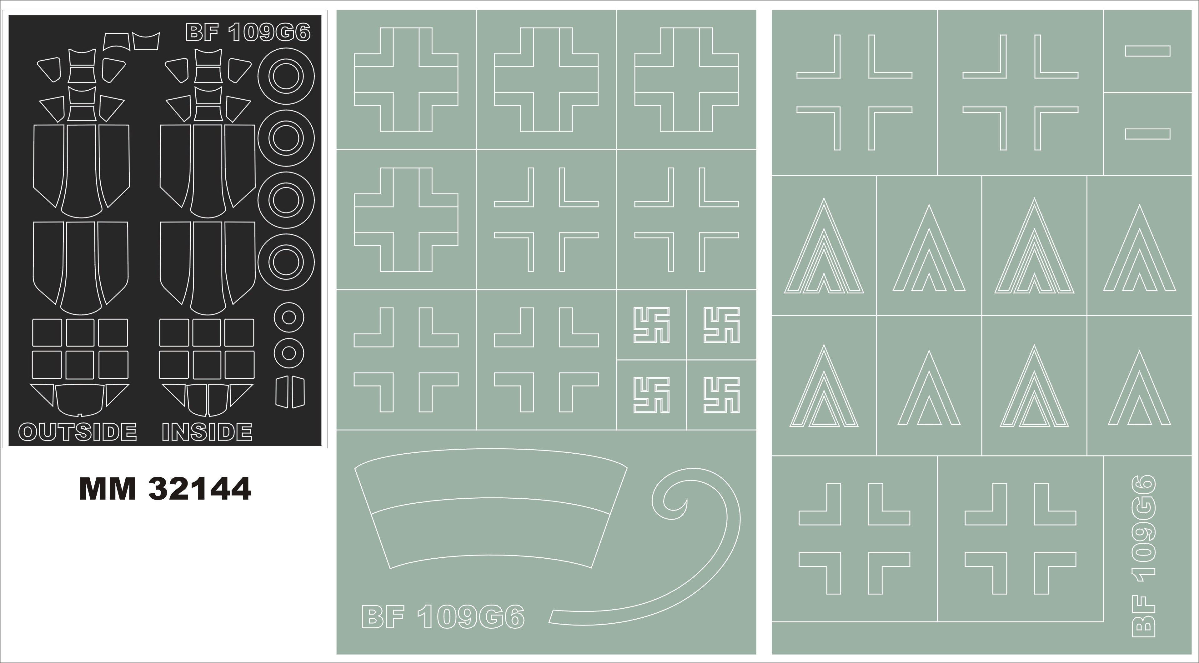 Messerschmitt Bf-109G-6 canopy frame paint masks (inside and outside) insignia and markings masks (designed to be used with Revell kits)