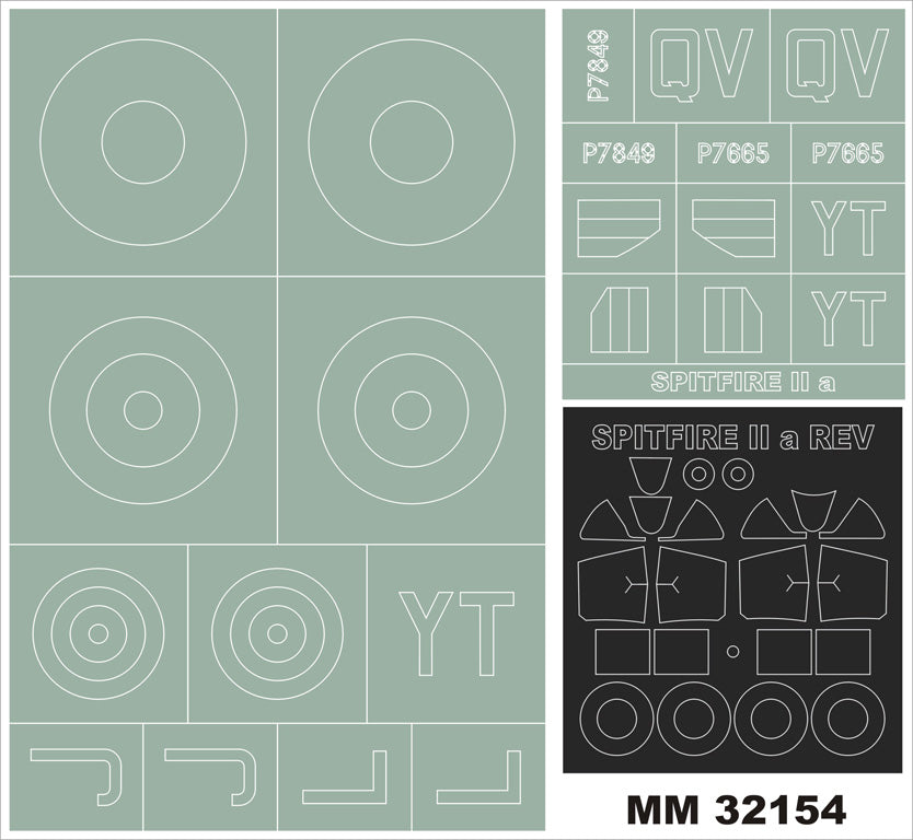 Supermarine Spitfire Mk.IIa 2 canopy frame paint mask (inside & outside) insignia and markings masks (designed to be used with Revell kits)