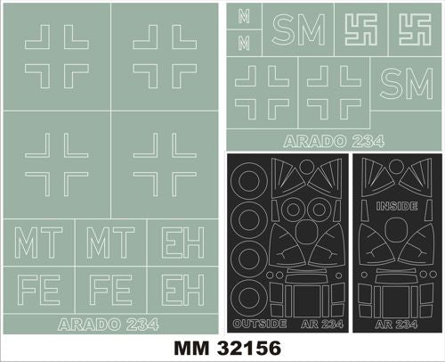 Arado Ar-234B & Ar-234B-2N 2 canopy frame paint mask (inside & outside) insignia and markings masks (designed to be used with Fly YLF32008 kits)