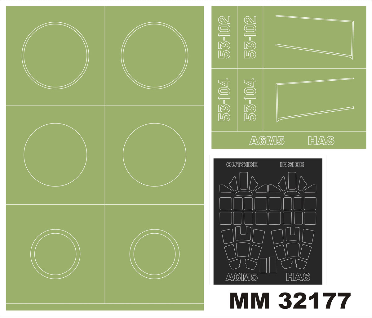 Mitsubishi A6M5c Zero 2 canopy frame paint masks (inside & outside) + 2 insignia masks	 (designed to be used with Hasegawa kits)