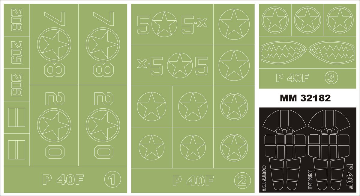 Curtiss P-40F Warhawk	 2 canopy frame paint masks (inside & outside) + insignia and markings masks (designed to be used with Trumpeter kits)