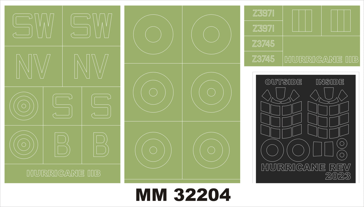 Hawker Hurricane Mk.IIB 2 canopy frame paint masks (inside & outside) + 3 insignia masks (designed to be used with REVELL RV4968 kits)