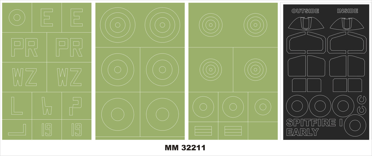 Supermarine SPITFIRE Mk.I EARLY (designed to be used with Kotare kits) K32004	2 canopy frame paint masks (inside and outside) + 2 insignia masks