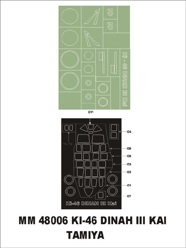 Mitsubishi Ki-46-III Dinah Kai 1 canopy frame paint masks (outside only) + insignia and markings masks (designed to be used with Tamiya kits)