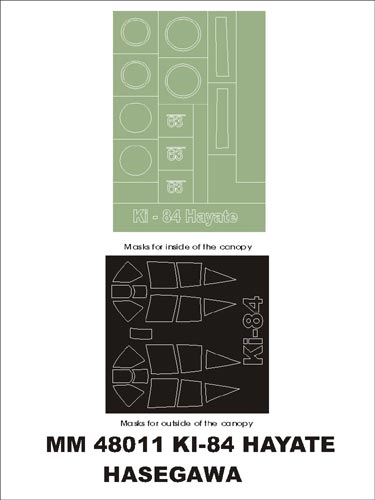 Nakajima Ki-84 Hayate canopy frame paint masks (inside and outside) + insignia and markings masks (designed to be used with Hasegawa kits)