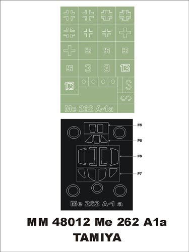 Messerschmitt Me-262A-1a canopy frame paint masks (inside and outside) + insignia and markings masks (designed to be used with Tamiya kits)