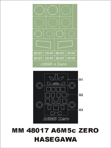 Mitsubishi A6M5c Zero canopy frame paint masks (inside and outside) + insignia and markings masks (designed to be used with Hasegawa kits)