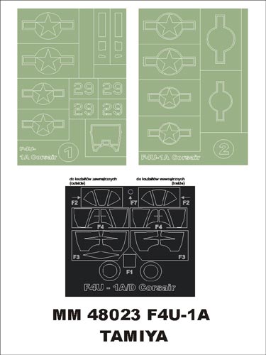 Vought F4U-1A Corsair canopy frame paint masks (inside and outside) + insignia and markings masks (designed to be used with Tamiya kits)