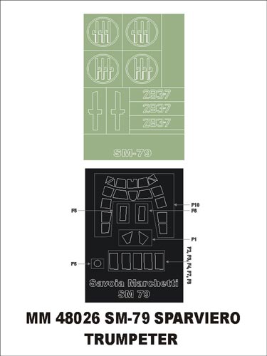 Savoia-Marchetti SM.79 1 canopy frame paint masks (outside only) + insignia and markings masks (designed to be used with Trumpeter kits)