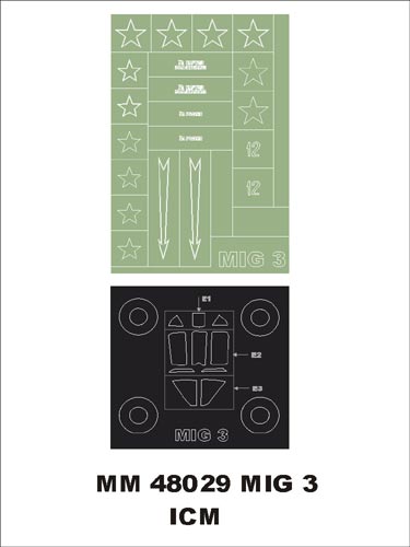 Mikoyan MiG-3 1 canopy frame paint masks (outside only) + insignia and markings masks (designed to be used with Alanger, Ark Model and ICM UA UK kits)