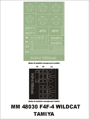 Grumman F4F-4 Wildcat canopy frame paint masks (inside and outside) + insignia and markings masks (designed to be used with Tamiya kits)
