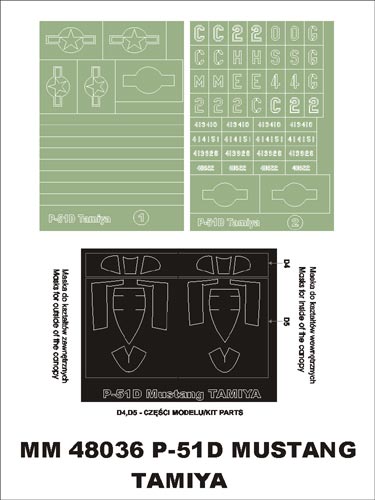 North-American P-51D Mustang canopy frame paint masks (inside and outside) insignia and markings masks (designed to be used with Tamiya kits)