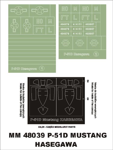 North-American P-51D Mustang canopy frame paint masks (inside and outside) insignia and markings masks (designed to be used with Hasegawa kits)