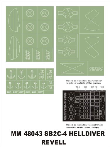 Curtiss SB2C Helldiver canopy frame paint masks (inside and outside) insignia and markings masks (designed to be used with Revell kits)