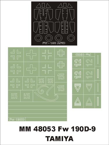 Focke-Wulf Fw-190D-9 canopy frame paint masks (inside and outside) insignia and markings masks (designed to be used with Tamiya kits)