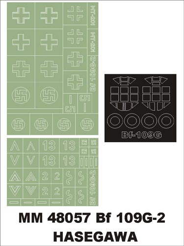 Messerschmitt Bf-109G-2 canopy frame paint masks (inside and outside) insignia and markings masks (designed to be used with Hasegawa kits)