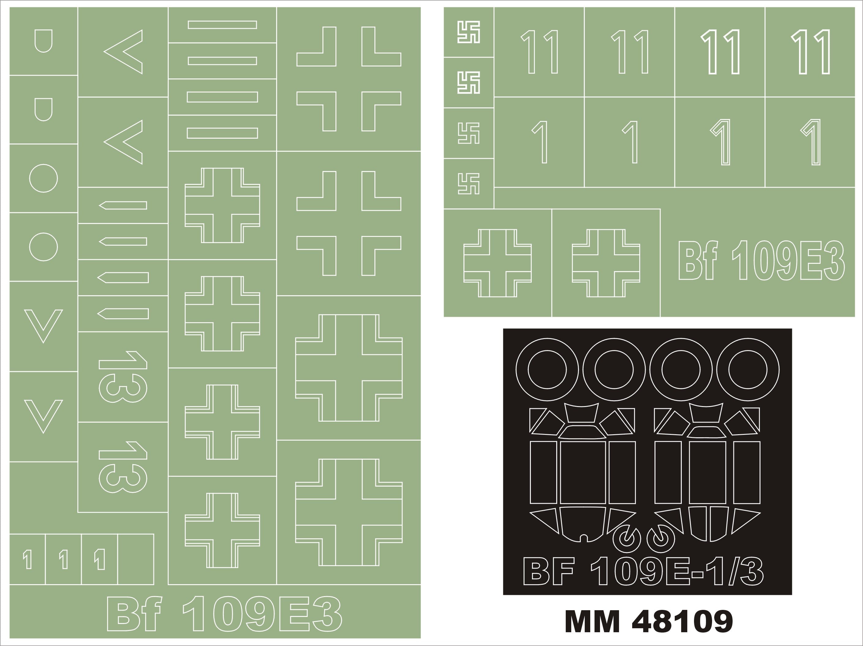 Messerschmitt Bf-109E-3 canopy frame paint masks (inside and outside) insignia and markings masks (designed to be used with Hasegawa kits)