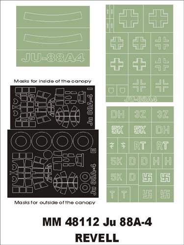 Junkers Ju-88A-4 canopy frame paint masks (inside and outside) + insignia and markings masks (designed to be used with Revell kits)