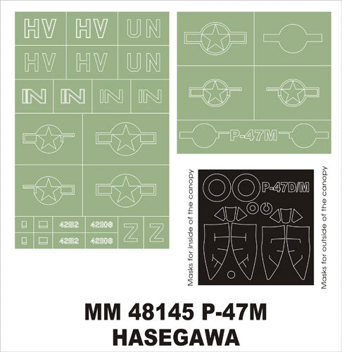 Republic P-47M canopy frame paint masks (inside and outside) insignia and markings masks (designed to be used with Hasegawa kits)