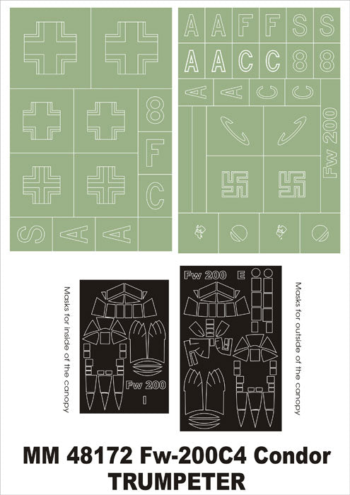 Focke-Wulf Fw-200C-4 Condor canopy frame paint masks (inside and outside) insignia and markings masks (designed to be used with Trumpeter kits)