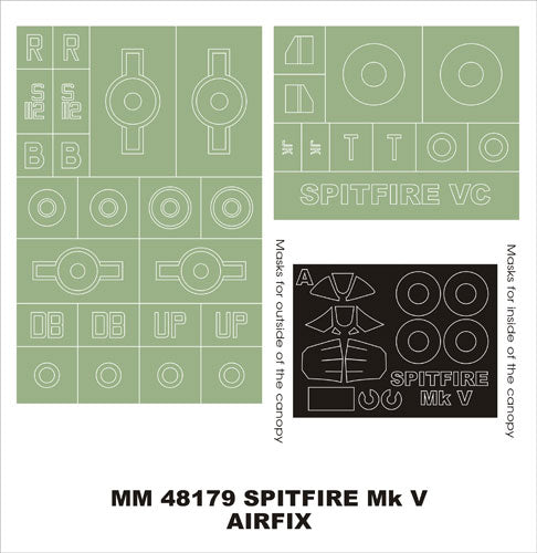 Supermarine Spitfire Mk.VC canopy frame paint masks (inside and outside) insignia and markings masks (designed to be used with Airfix kits)