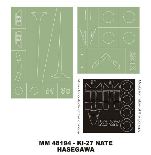 Nakajima Ki-27 Nate canopy frame paint masks (inside and outside) insignia and markings masks (designed to be used with Hasegawa kits)