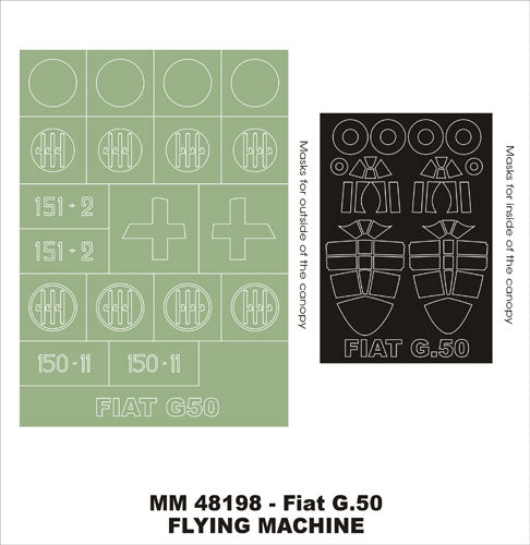 Fiat G.50 canopy frame paint masks (inside and outside) + insignia and markings masks (designed to be used with Flying Machine kits)