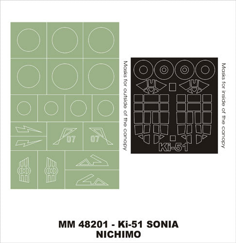 Mitsubishi Ki-51 'Sonia' canopy frame paint masks (inside and outside) + insignia and markings masks (designed to be used with Nichimo kits)