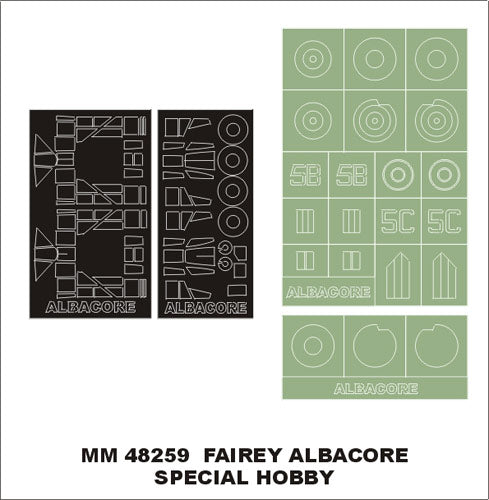 Fairey Albacore Mk.I canopy frame paint masks (inside and outside) insignia and markings masks (designed to be used with Special Hobby kits)