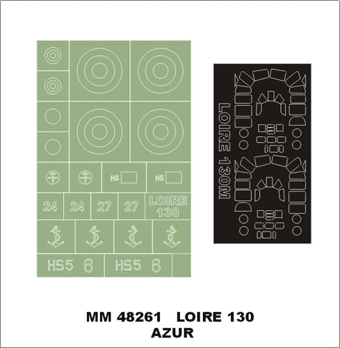 Loire 130M canopy frame paint masks (inside and outside) + insignia and markings masks (designed to be used with Azur kits)