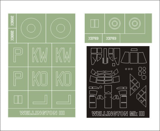 Vickers Wellington Mk.III 1 canopy frame paint masks (outside only) insignia and markings masks (designed to be used with Trumpeter kits)