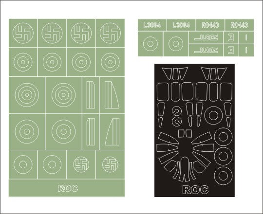 Blackburn Roc Mk.I canopy frame paint masks (inside and outside) insignia and markings masks (designed to be used with Special Hobby kits)