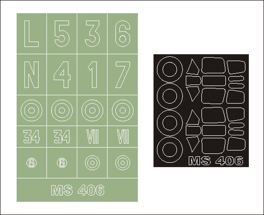 Morane-Saulnier MS.406C1 canopy frame paint masks (inside and outside) + insignia and markings masks (designed to be used with AZ Model kits)