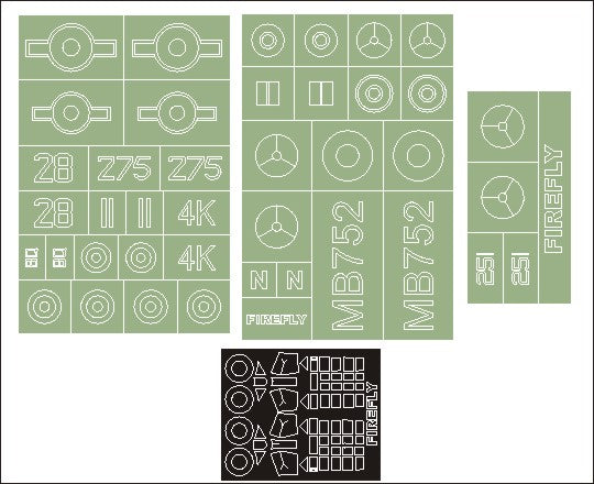 Fairey Firefly FR.1 canopy frame paint masks (inside and outside) + insignia and markings masks (designed to be used with AZ Model kits)[TT.1]