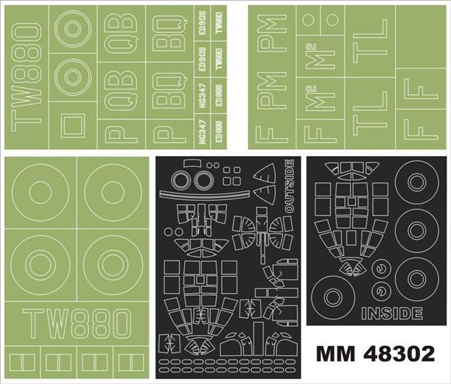 Avro Lancaster B.I/III canopy frame paint masks (inside and outside) + insignia and markings masks (designed to be used with Tamiya kits)