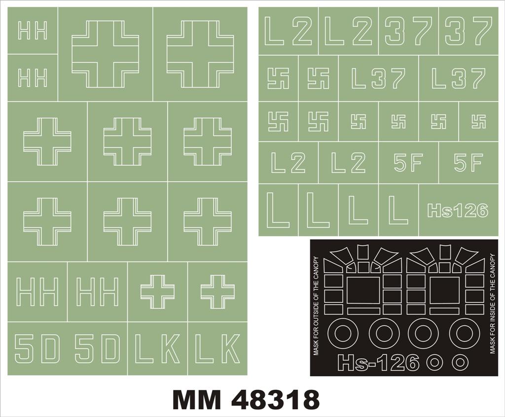 Henschel Hs-126 canopy frame paint masks (inside and outside) insignia and markings masks (designed to be used with ICM UA UK kits) [Hs-126A-1 Hs-126B-1]
