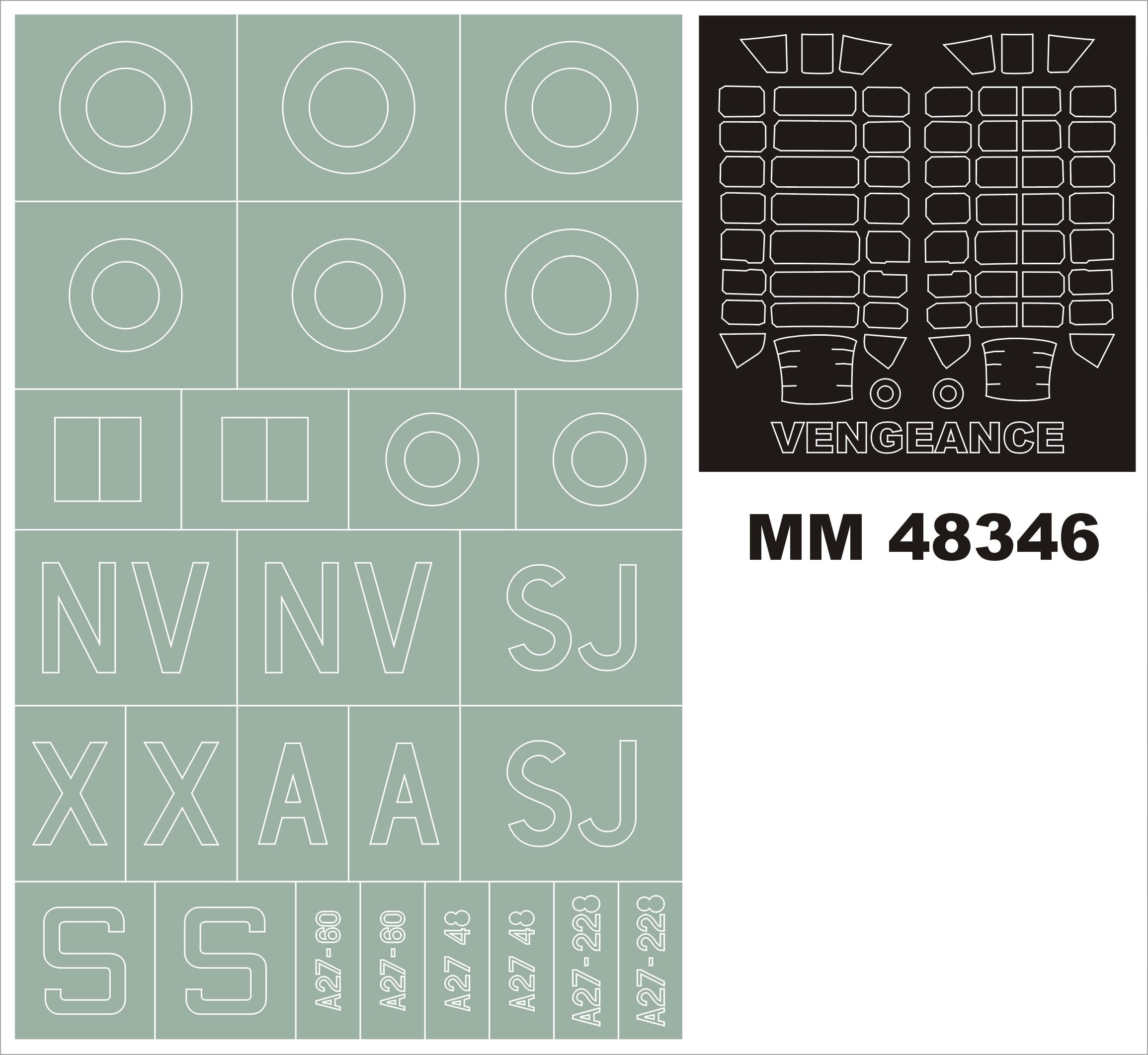 Vultee Vengeance canopy frame paint masks (inside and outside) + insignia and markings masks (designed to be used with MGD Models and AZ Model kits)