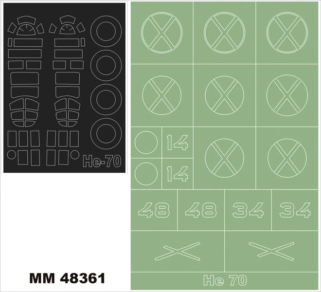 Heinkel He-70 canopy frame paint masks (inside and outside) + insignia and markings masks (designed to be used with AZ Model kits)