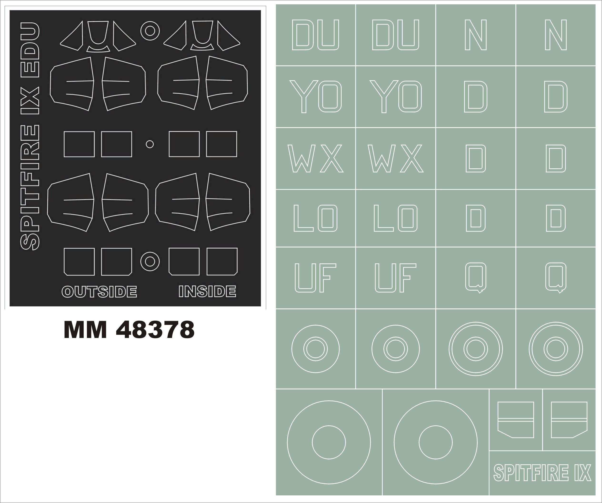 Supermarine Spitfire Mk.IXc canopy frame paint masks (inside and outside) + insignia and markings masks (designed to be used with EDUARD kits)