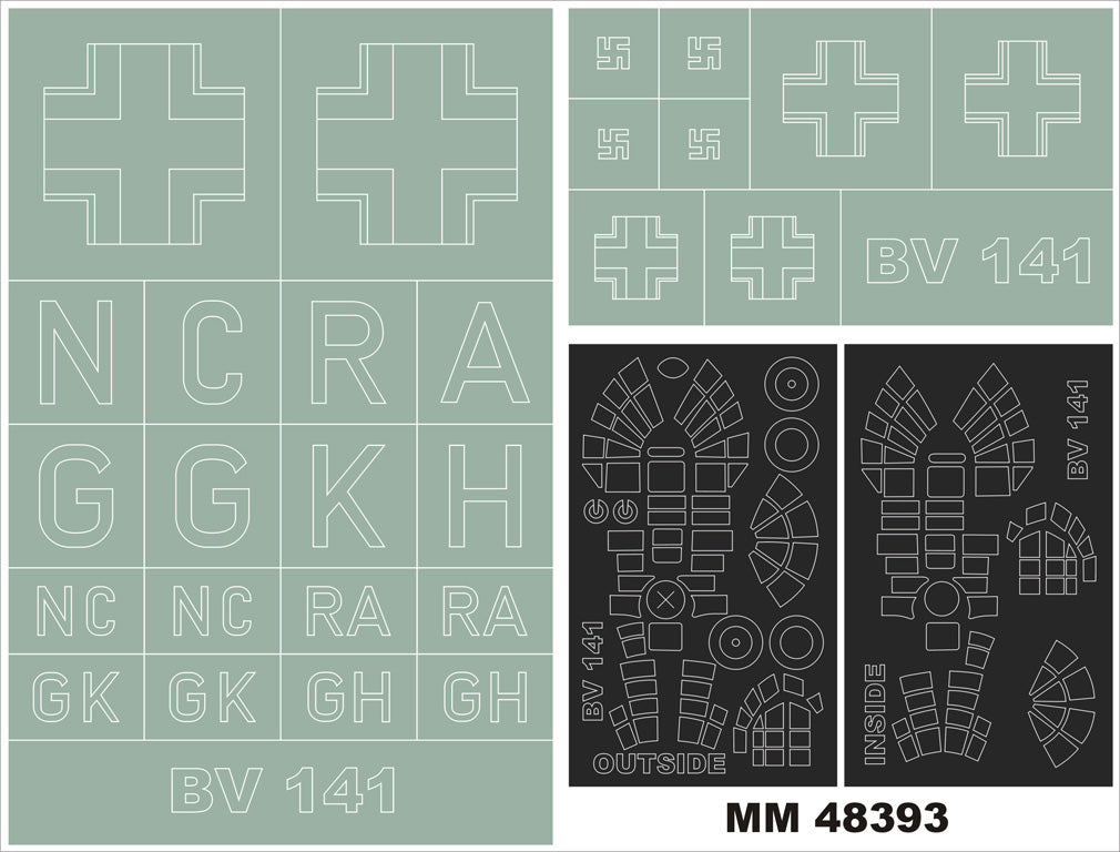 Blohm-und-Voss Bv-141 2 canopy frame paint mask (inside & outside) insignia and markings masks (designed to be used with Hobby Boss kits)