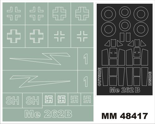 Messerschmitt Me-262B-1a 2 canopy frame paint mask (inside & outside) + insignia and markings masks (designed to be used with Hobby Boss HB80378 kits)