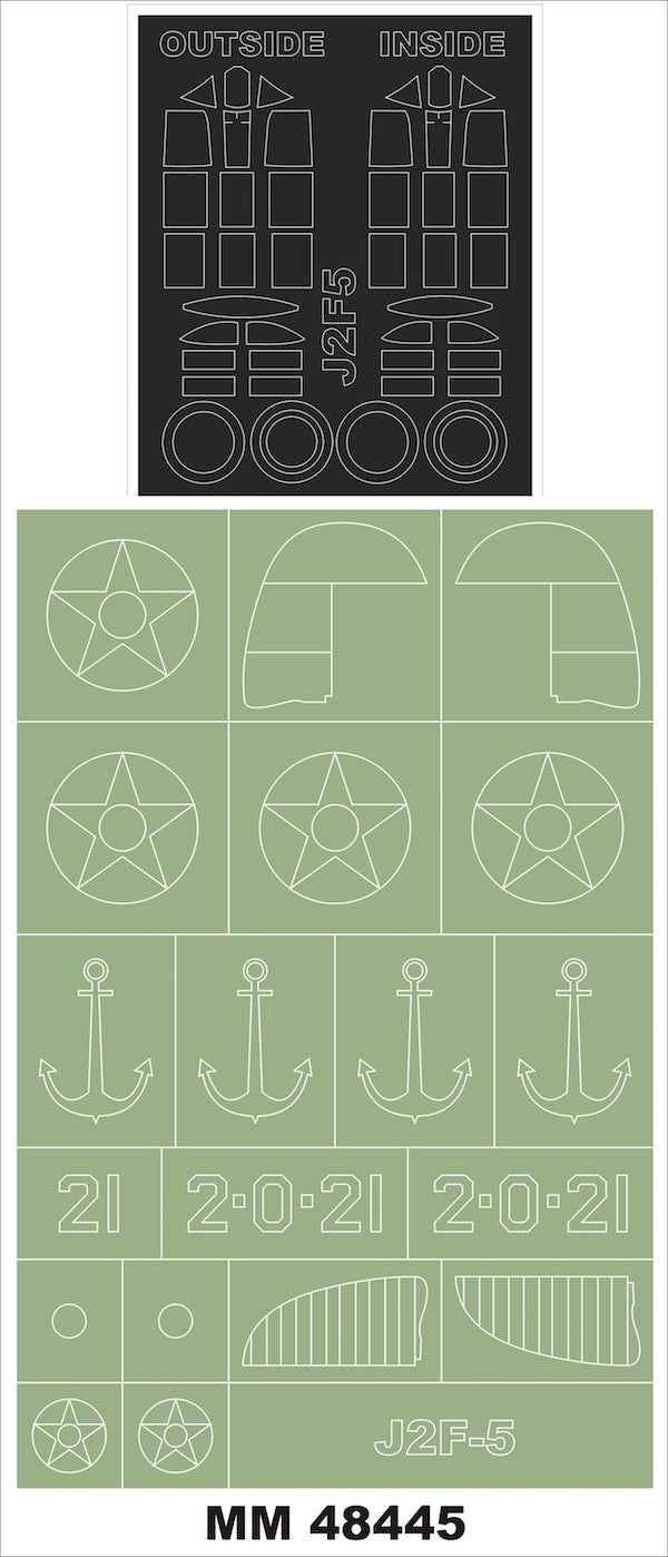 Grumman J2F-5 Duck (designed to be used with Merit and Trumpeter kits) 2 canopy frame paint masks (inside & outside) + insignia and markings masks