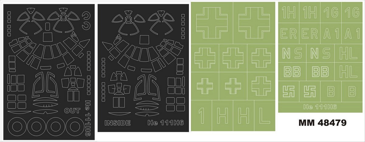 Heinkel He-111H-6	2 canopy frame paint masks (inside & outside) + insignia and markings masks (designed to be used with ICM UA UK kits)