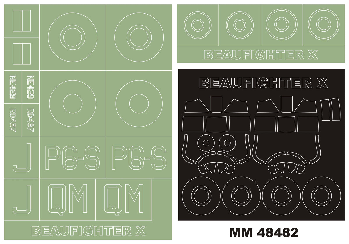 Bristol Beaufighter TF Mk.X 2 canopy frame paint masks (inside & outside) insignia and markings masks (designed to be used with Revell kits)