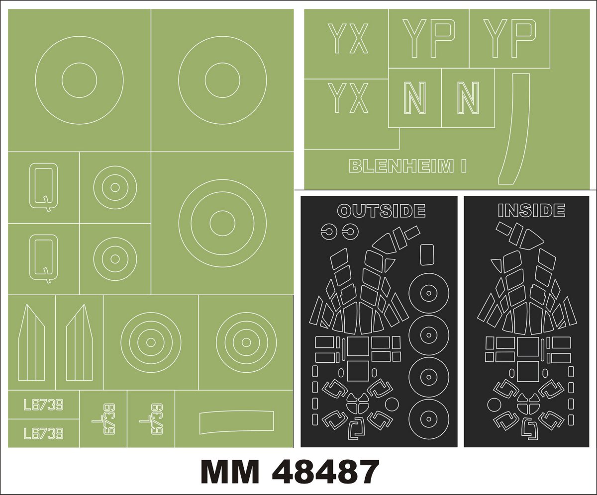 Bristol Blenheim Mk.I 2 canopy frame paint masks (inside & outside) insignia and markings masks (designed to be used with Airfix kits)