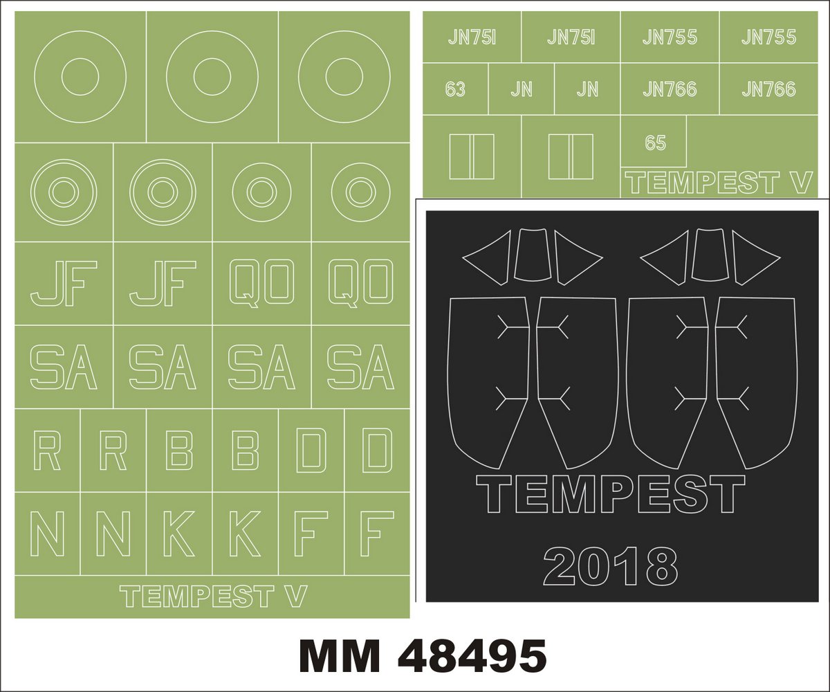 Hawker Tempest Mk.V 2 canopy frame paint masks (inside & outside) insignia and markings masks (designed to be used with Eduard kits)